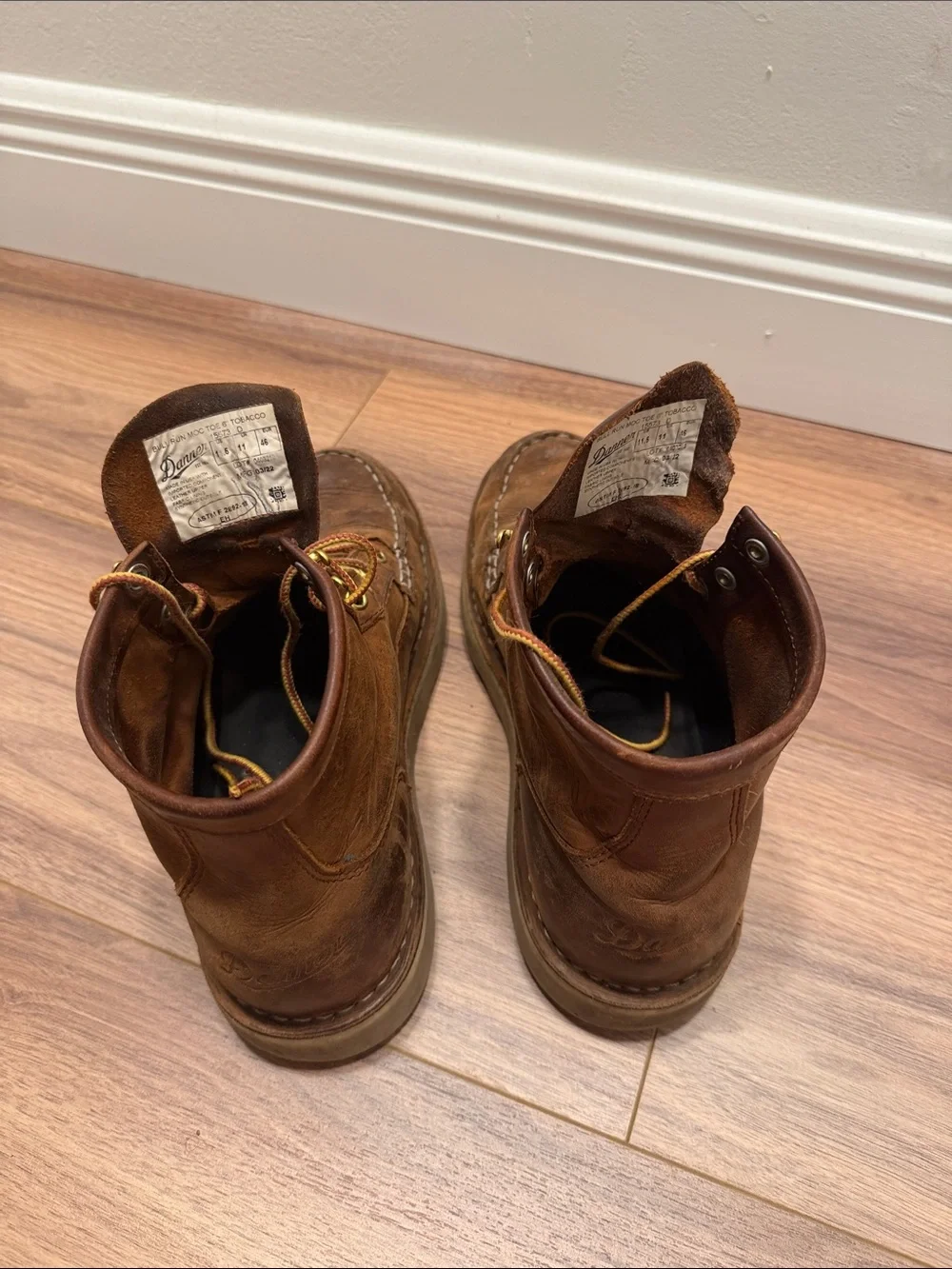 Danner Brown Leather Moc Toe Work Boots with American Flag Tab